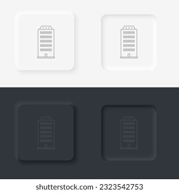 Building hotel outline icon. Neumorphic style button vector iconon black and white background set