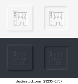 Building hotel outline icon. Neumorphic style button vector iconon black and white background set