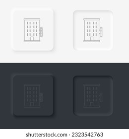Building hotel outline icon. Neumorphic style button vector iconon black and white background set