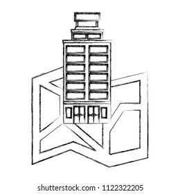 building hotel with paper map isolated icon