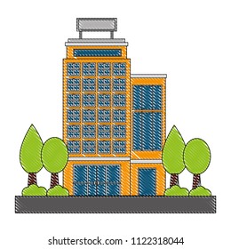 building hotel with trees plant isolated icon