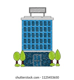 building hotel with trees plant isolated icon