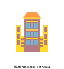 Building, house and architecture object. Business Property. Urban element in cartoon style. Icon of public buildings and facilities. Municipal office and biz facility.