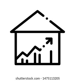 Building House And Arrow Vector Thin Line Icon. Building Sale And Rent Increasing Diagram, Web Site, Smartphone Application Linear Pictogram. Garage, Skyscraper, Truck Cargo Contour Illustration