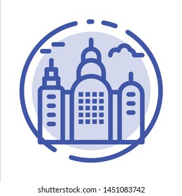 Building, House, Canada Blue Dotted Line Line Icon
