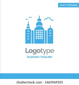 Building, House, Canada Blue Solid Logo Template. Place for Tagline. Vector Icon Template background
