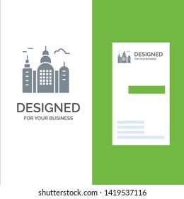 Building, House, Canada Grey Logo Design and Business Card Template