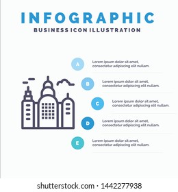 Building, House, Canada Line icon with 5 steps presentation infographics Background