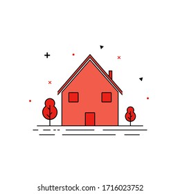 Building house cartoon style vector illustration. Red color.