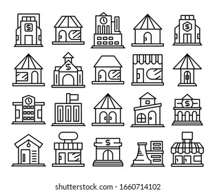 building, house, city line icons set