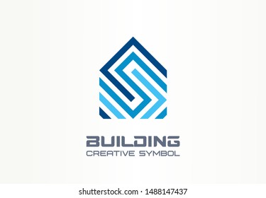 Building, house, construction creative symbol concept. Real estate abstract business logo idea. Ornament, interior pattern wallpaper icon. Corporate identity logotype, company graphic design tamplate