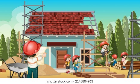 Baustelle für Gebäude und Arbeiter, Illustration