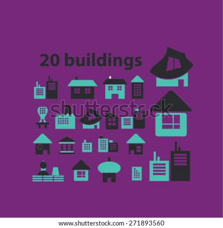 building, house, constuction icons, signs, illustations set, vector for web, mobile application