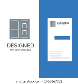 Building, House, Door Grey Logo Design and Business Card Template. Vector Icon Template background
