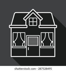 Building house flat icon with long shadow, line icon