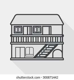 Building house flat icon with long shadow, line icon