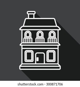 Building house flat icon with long shadow, line icon