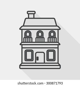 Building house flat icon with long shadow, line icon