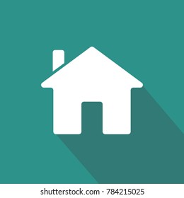 building or house or home button vector icon white with green background and flat shadow
