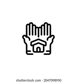 Building, House, Home, Volunteer, Humanitarian, Charity, Giving Outline Icon, Logo, And Illustration Vector