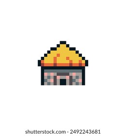 Building house icon pixel art style, home, isolated on white, vector graphic illustration. Design for stickers, logo, web and mobile app.