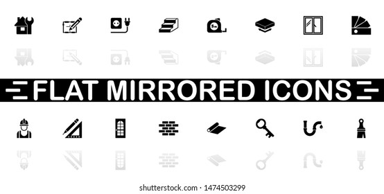 Building House icons - Black symbol on white background. Simple illustration. Flat Vector Icon. Mirror Reflection Shadow. Can be used in logo, web, mobile and UI UX project.