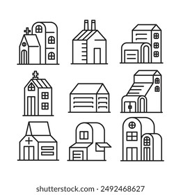 building and house line icons set