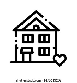 Building House Living Home Vector Thin Line Icon. Building Sale And Rent Decorated Heart, Web Site, Smartphone Application Linear Pictogram. Garage, Skyscraper, Truck Cargo Contour Illustration