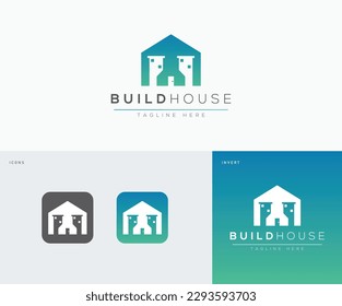 Building house logo illustration vector graphic design in line art style. Good for brand, advertising, real estate, construction, house, home