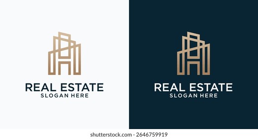 building and house logo with letter H. Apartment logo. H letter logo with luxury building.