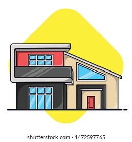 Building House Minimalist Vector Illustration. House Minimslist Two Floor. Front House Building. Flat Cartoon Style Suitable for Web Landing Page, Banner, Flyer, Sticker, Wallpaper, Card, Background.