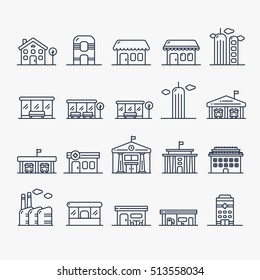 Building And House Minimalistic Line Icon Set