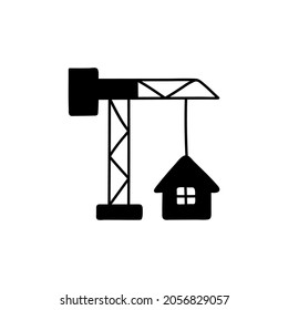 Building house, renovation house icon  in solid black flat shape glyph icon, isolated on white background 