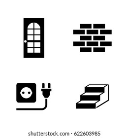 Building House. Simple Related Vector Icons Set for Video, Mobile Apps, Web Sites, Print Projects and Your Design. Black Flat Illustration on White Background.