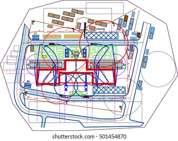 building a house, building site plan, a plan view of two tower cranes