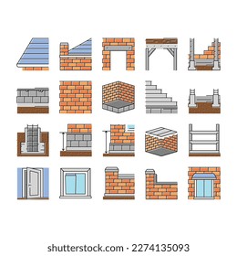 los iconos de la estructura de la casa de construcción establecen el vector. publicidad marketing, banner de promoción, comunicación social, construcción digital de internet estructura de casa ilustraciones de la línea de color