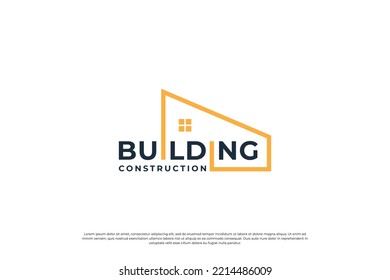 Diseño del logo de la estructura de la casa de construcción con vectores de arte tipográfico.