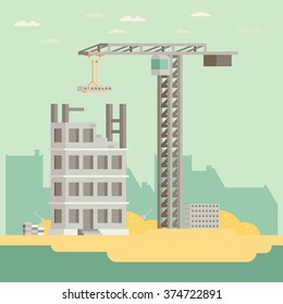 Building a house. Vector flat illustration.