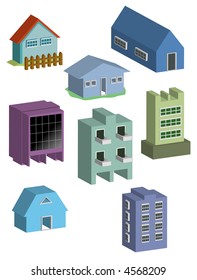 Edificio y casa vector de ilustración 3d