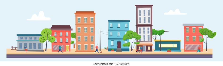 Building houses in city street, town view background. 