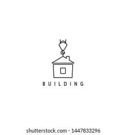 Building, housing development. Simple linear icon in modern line style. Isolated on white background design element.