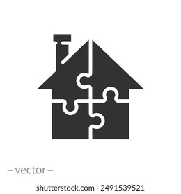 building housing icon, engineering, modular house, home at the prefab panels, puzzle construction, future architecture, flat vector illustration