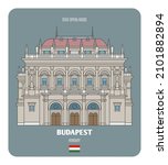 Building of the Hungarian State Opera House in Budapest, Hungary. Architectural symbols of European cities. Colorful vector