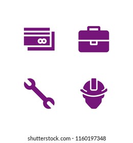 building icon. 4 building set with briefcase, worker and bank vector icons for web and mobile app