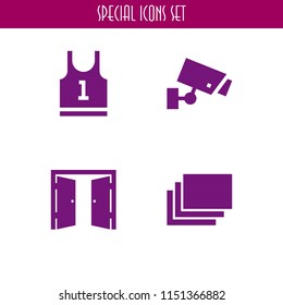 building icon. 4 building set with jersey, cctv, exit and internet vector icons for web and mobile app