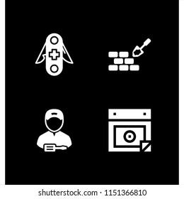 building icon. 4 building set with worker, switzerland, install wizard and constructor vector icons for web and mobile app