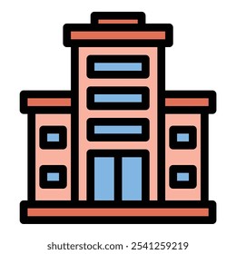 Diseño arquitectónico del icono del edificio en estilo plano del color de la línea