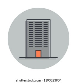 building icon in badge style. One of web collection icon can be used for UI, UX