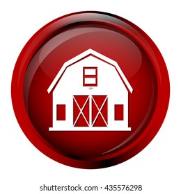 Building icon, barn icon on red button vector illustration