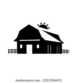 Building icon, barn with sunset, vector illustration isolated